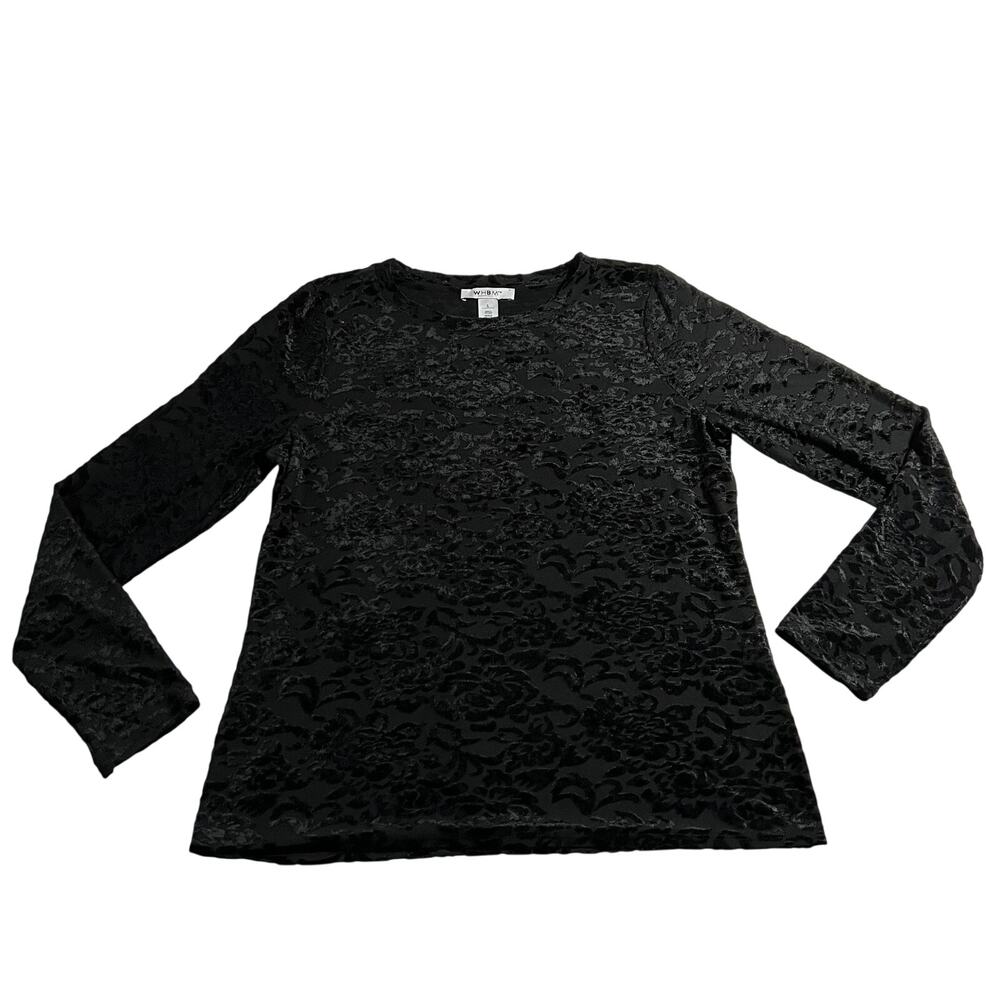 White House Black Market Crewneck Velvet Burnout Top Size L Whimsigoth Floral
